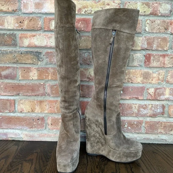 Balenciaga Runway Tan Suede Platform Knee High Boots - Picture 9 of 9